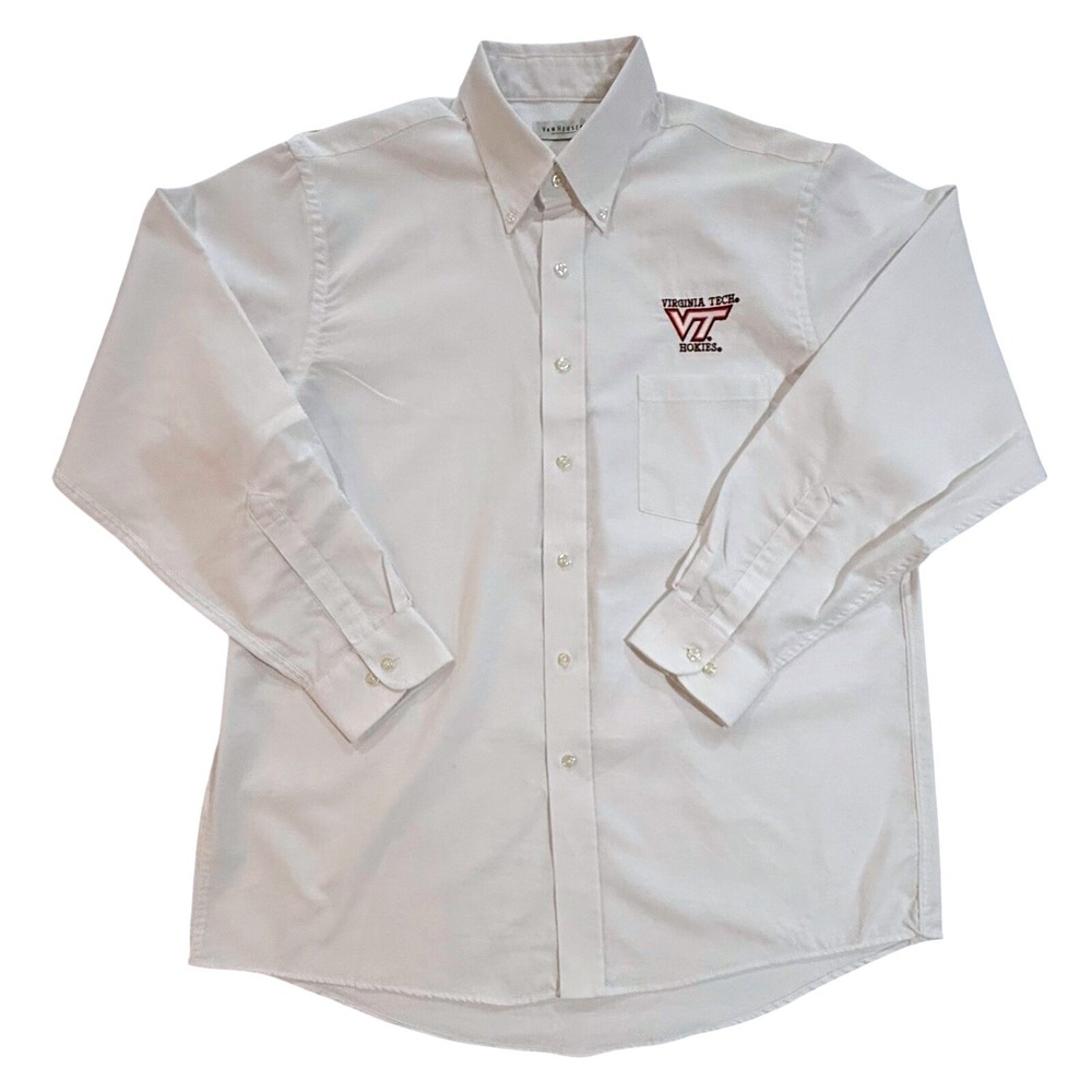 Van Heusen Mens White Virginia Tech Hokies Embroidered Button Down Shirt L M37